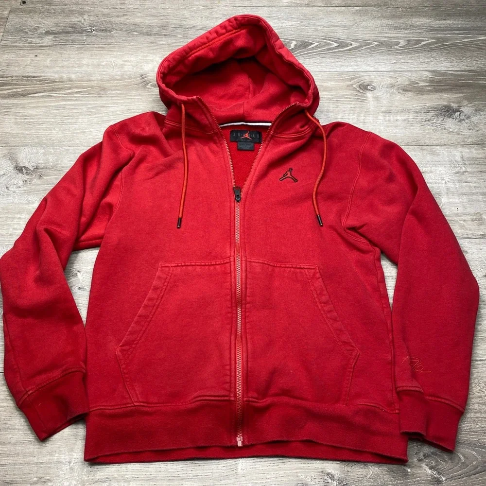 Jordan Full Zip Hoodie Mens Small Red Jumpman Logo Fleece Activewear